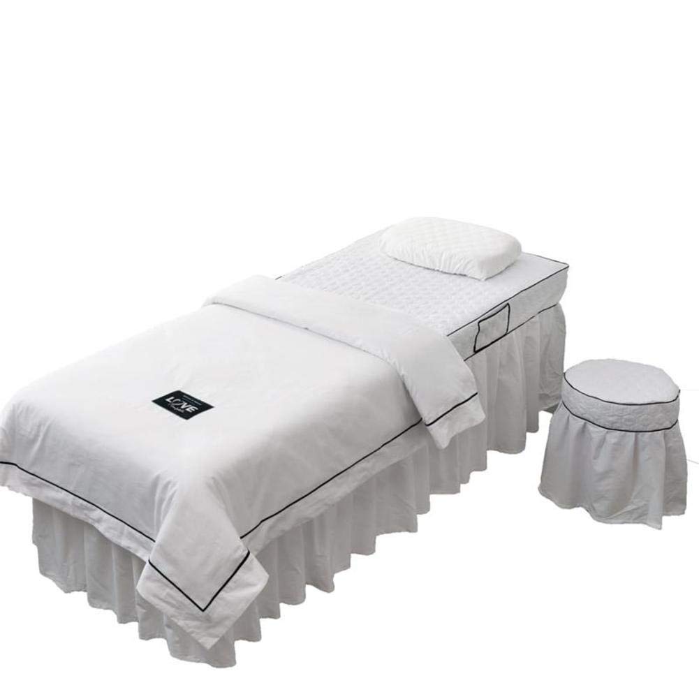 Premium 4-Piece Solid Color Massage Table Set - White Spa Bedding with Face Rest Hole (80x190cm/31x75inch) - Includes Skirt, Pillowcase & Stool Cover - Customizable for Professional Massage Therapy & Home Spa Relaxation