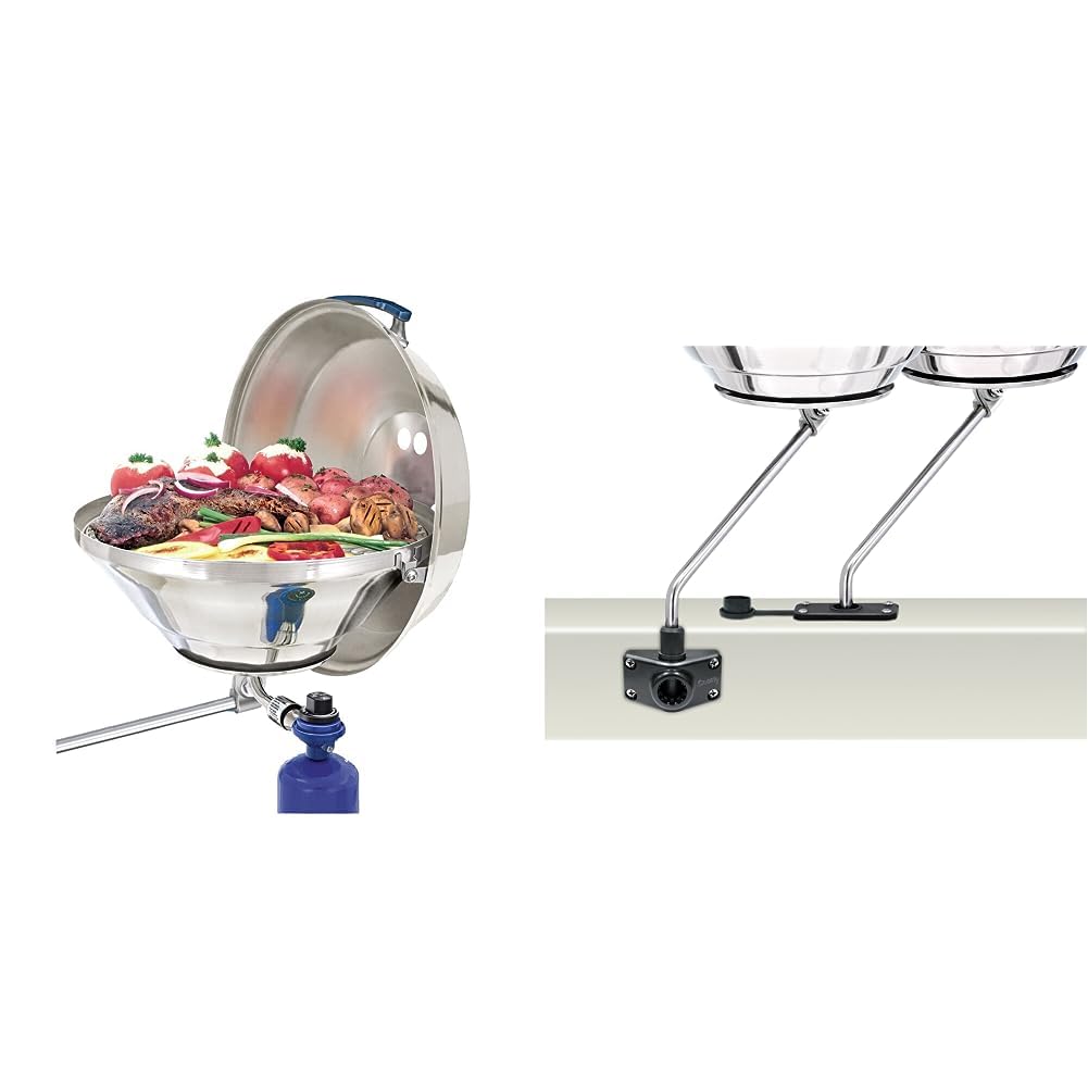 MAGMA Marine Kettle Gas Grill with Scotty Rod Holder Mount - Portable Boat BBQ Grill for Fishing, Camping & Outdoor Cooking