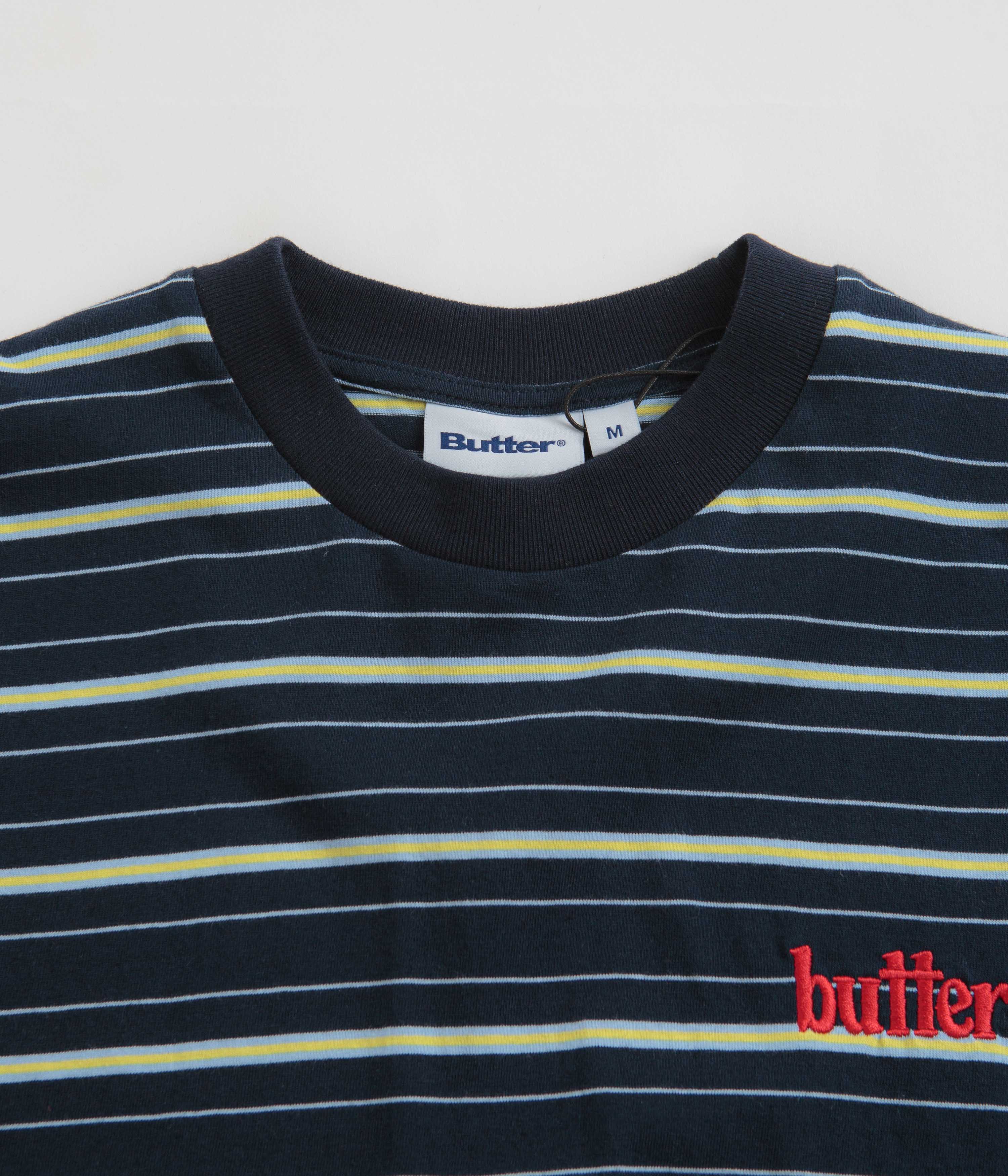 Butter Goods Park Stripe T-Shirt for Men - Black, Sky Blue & Banana Yellow Casual Tee | Streetwear, Skateboarding & Everyday Wear