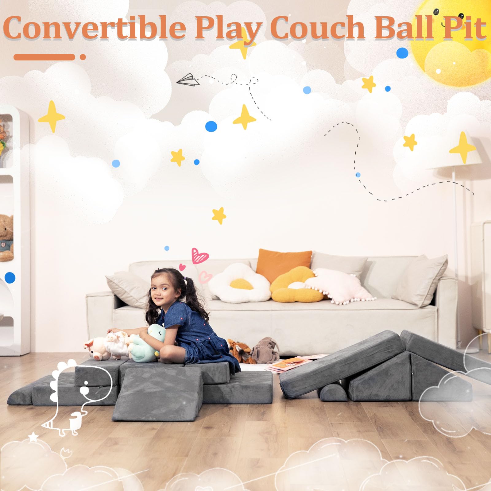 Best Modular Kids Play Couch - Convertible Toddler Sofa with Foam Climbing Blocks for Boys & Girls | Indoor Playroom, Nursery, Daycare & Montessori Learning Activities
