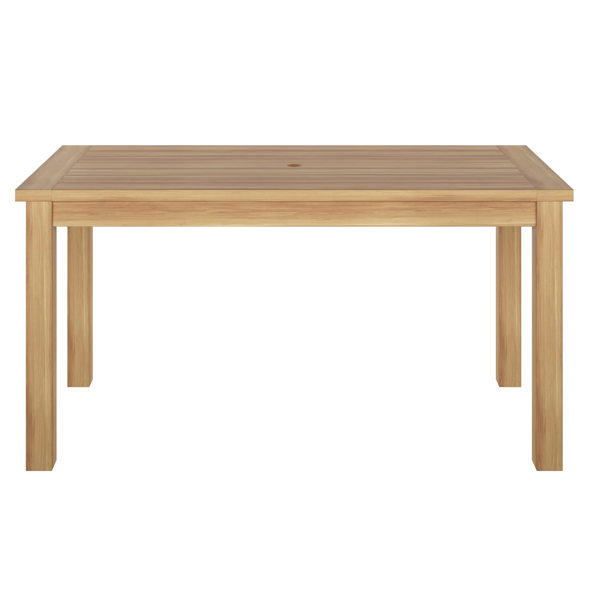 TK Classics DT60-79-Q688 60 Inch Acacia Wood Rectangular Dining Table with Umbrella Hole - Natural Beige Finish - Perfect for Patio, Backyard, and Outdoor Dining Areas