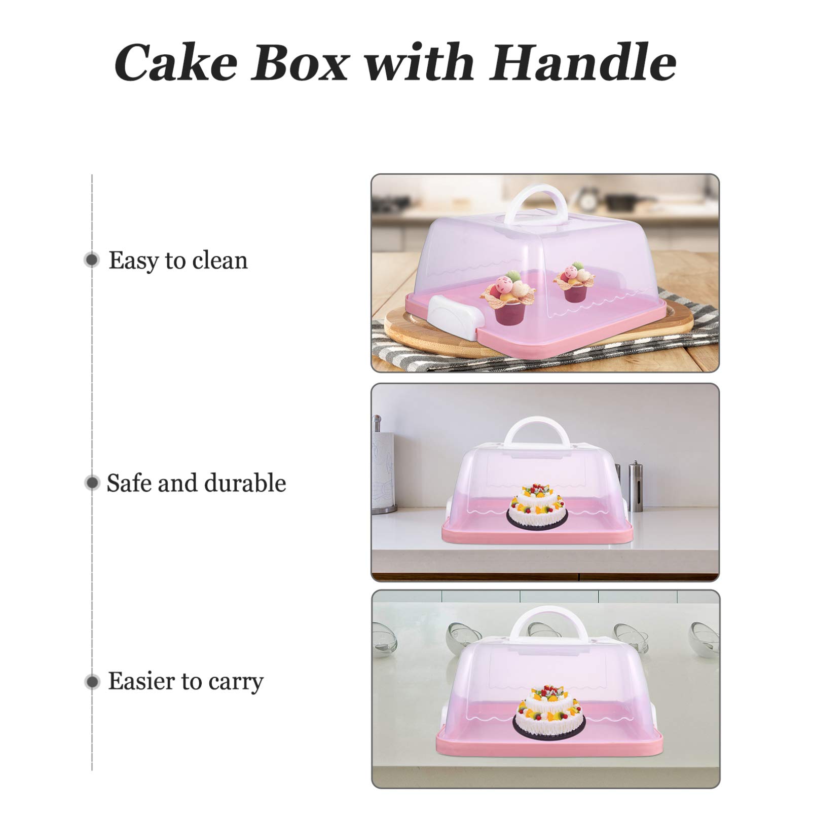 Pink Plastic Cake Carrier with Lid & Handle - Portable Square & Round Cake Container for Birthday, Wedding, Cupcakes - Food Storage Keeper Dome for Home, Bakery & Party Use