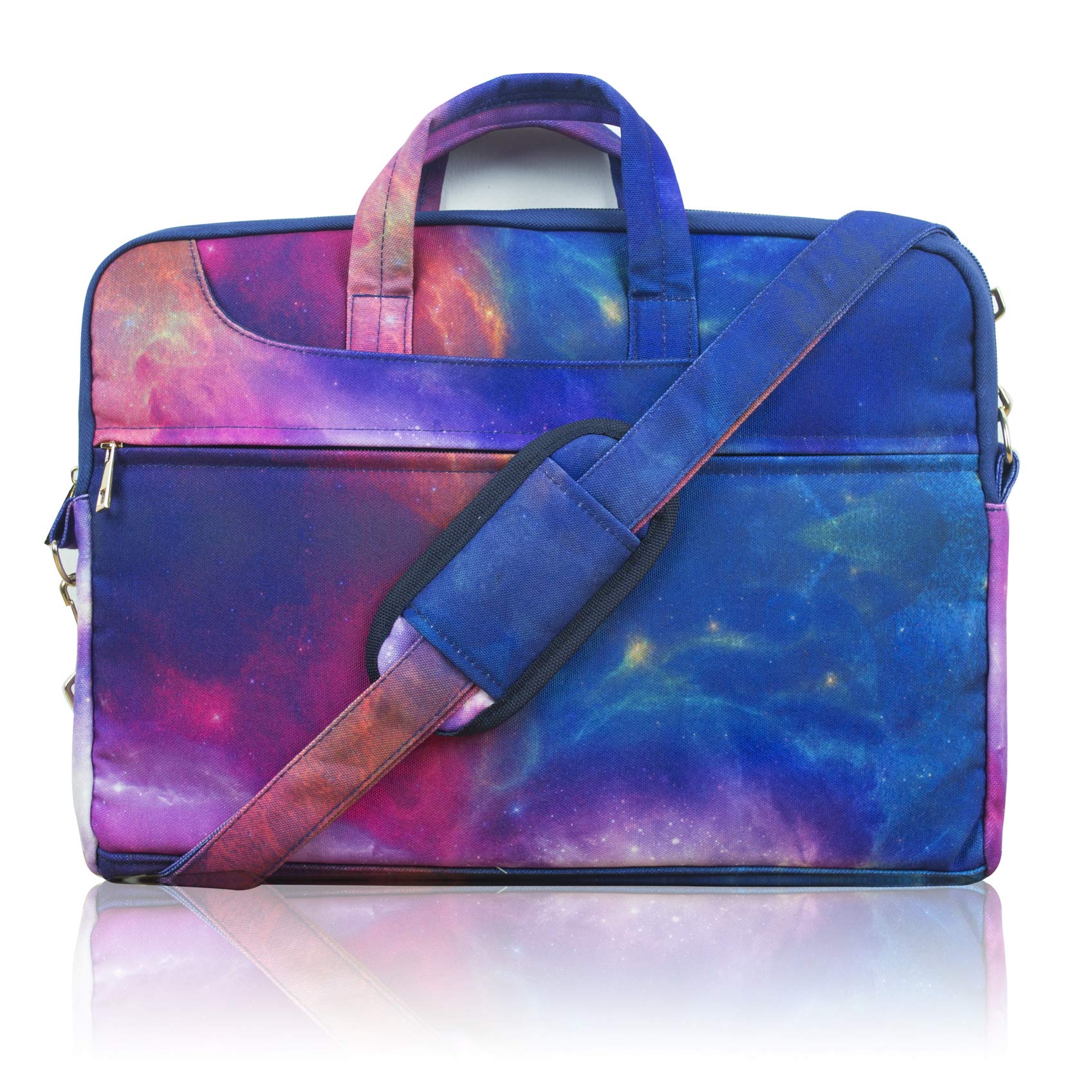 TaylorHe 13-14 Inch Poly Canvas Laptop Shoulder Bag with Patterns, Side Pockets, Handles & Detachable Strap - Colorful Cosmos Design for Work, School & Travel