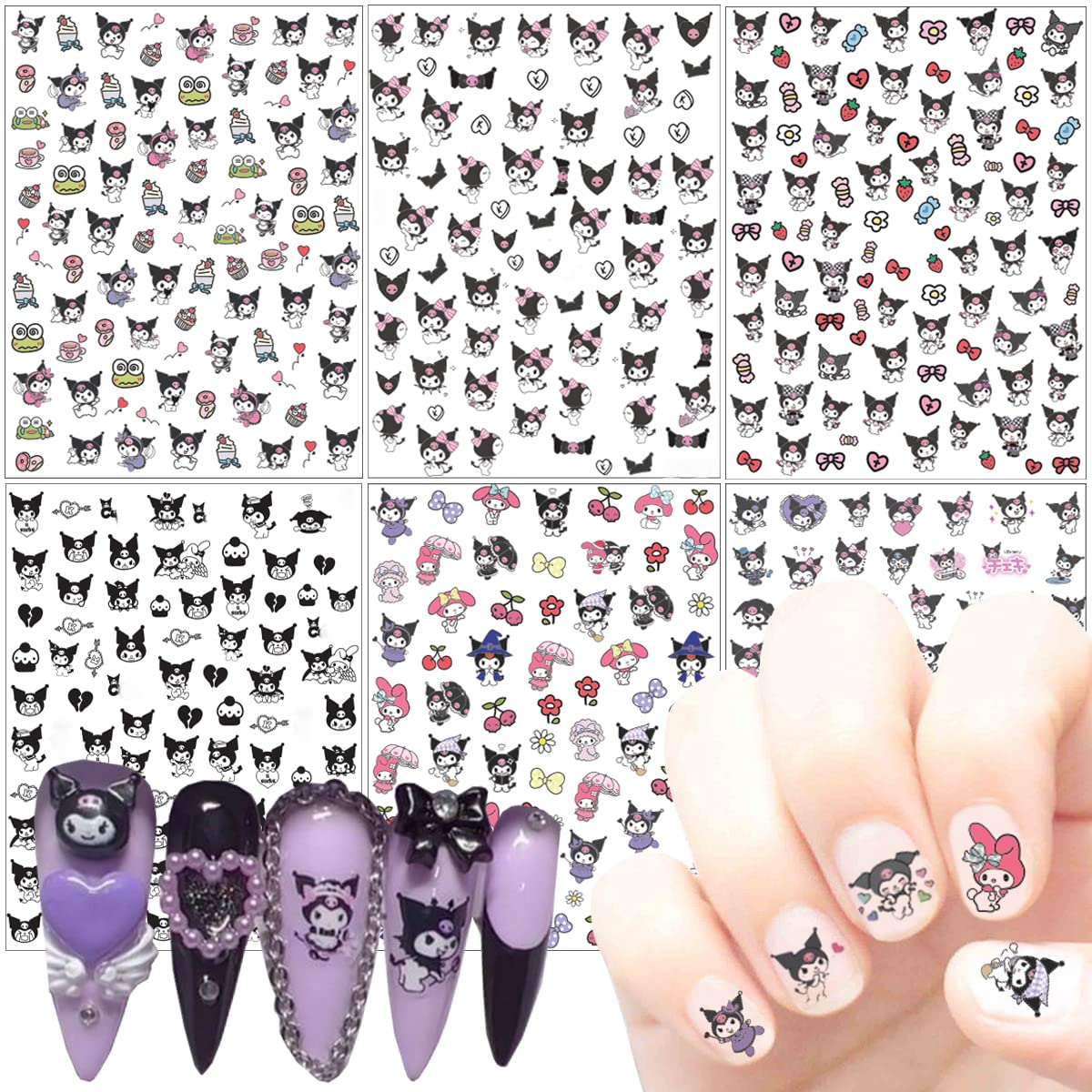 **Cute Cartoon 3D Nail Art Stickers - Self-Adhesive Nail Decals for Women, Kids & Girls - Manicure & Acrylic Nails Decoration (6 Sheets) - Perfect for Parties, Holidays & DIY Nail Art**