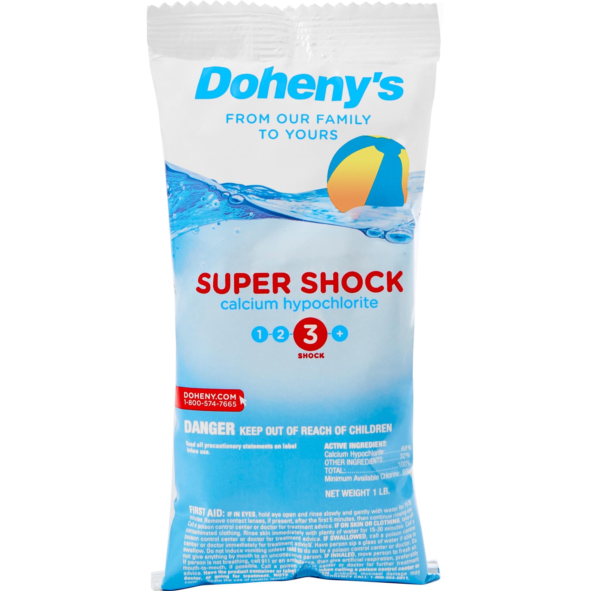 Doheny's Super Pool Shock | 68% Cal-Hypo Granular Chlorine Shock for Pools - Quick Dissolving, Fast Acting, Professional Grade | 24 x 1lb Bags | Made in USA | Perfect for Weekly Maintenance, Algae Treatment & Pool Opening/Closing