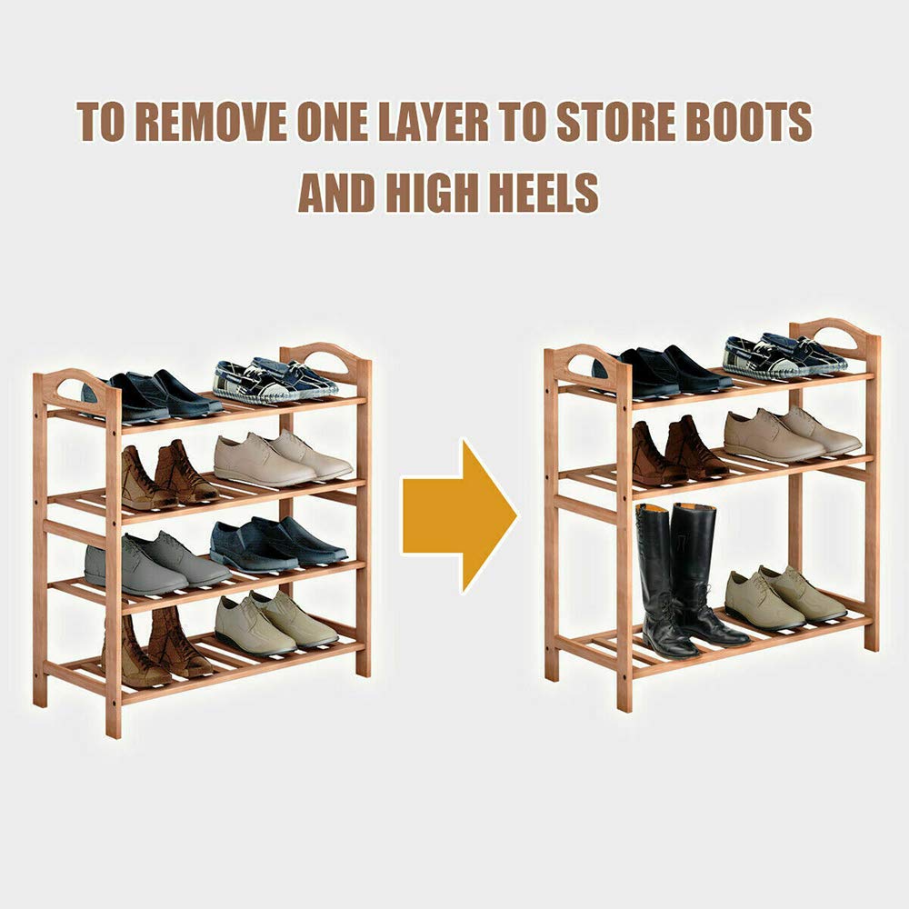 4-Tier Bamboo Shoe Rack Organizer - Natural Wood Entryway Storage Shelf (27