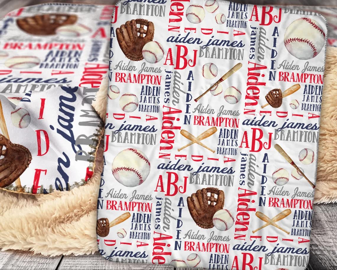 NAZENTI Personalized Baseball Baby Blanket for Boys & Girls - Custom Name Sports Blanket - Soft Toddler Blanket for Baby Shower, Birthday & Nursery - Baseball Theme Nursery Decor & Cuddle Blanket