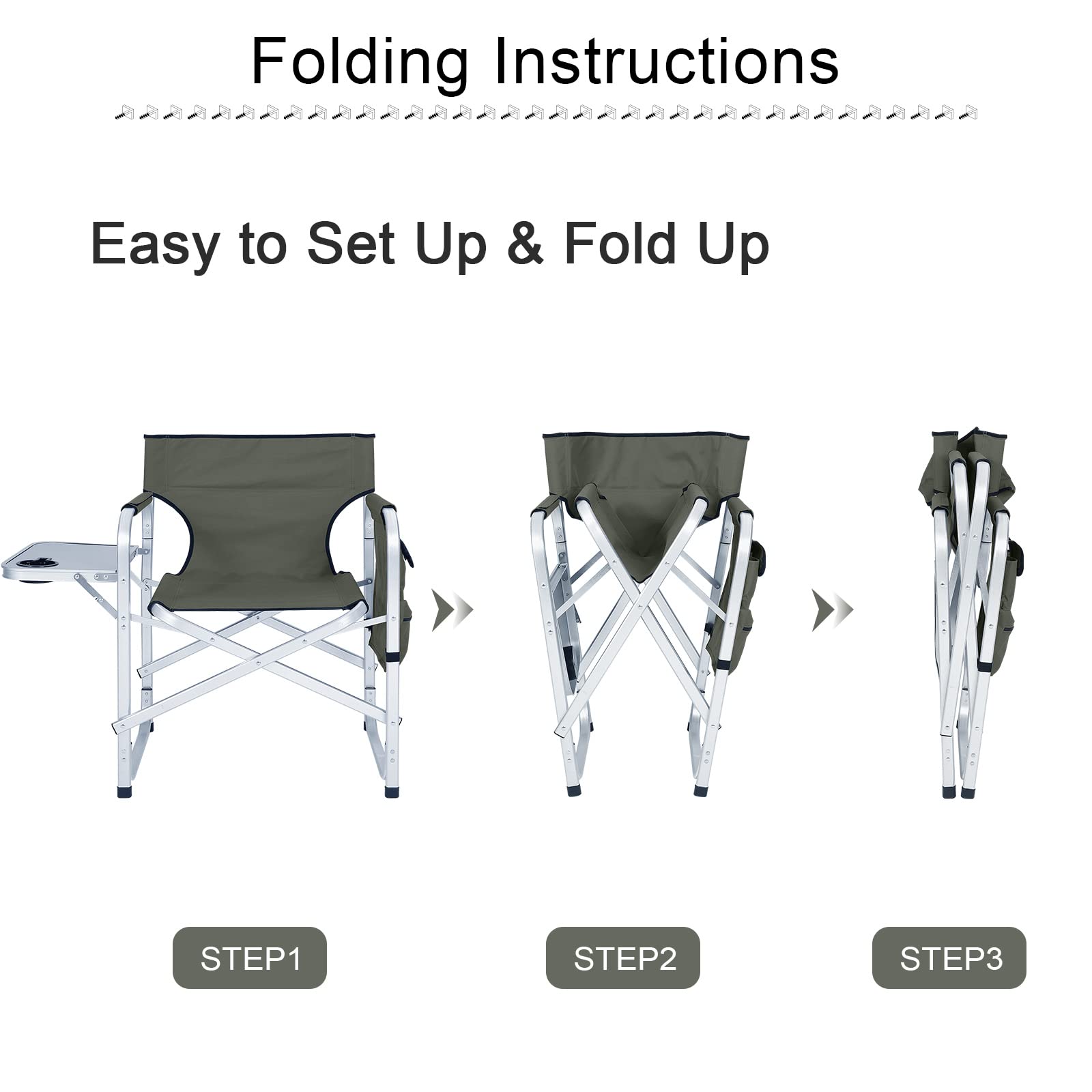 ABCCANOPY Folding Directors Chair - Portable Outdoor Camping Chair with Side Table & Storage Pockets - Perfect for Beach, Picnic, Backyard, and Makeup Artist Use - Dark Gray