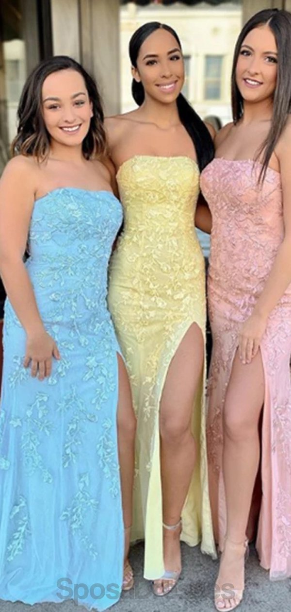 Elegant Lace Mermaid Strapless Side Slit Evening Prom Dress - Formal Gown for Homecoming, Wedding, Party | Style 12140