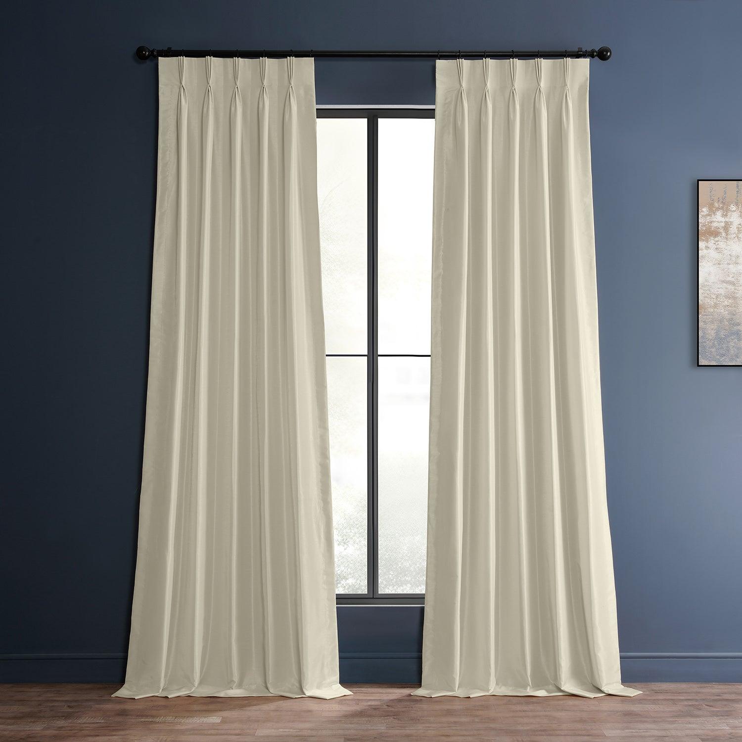 Off White French Pleat Vintage Textured Faux Dupioni Silk Blackout Curtains - Elegant Window Treatment for Living Room, Bedroom & Home Decor