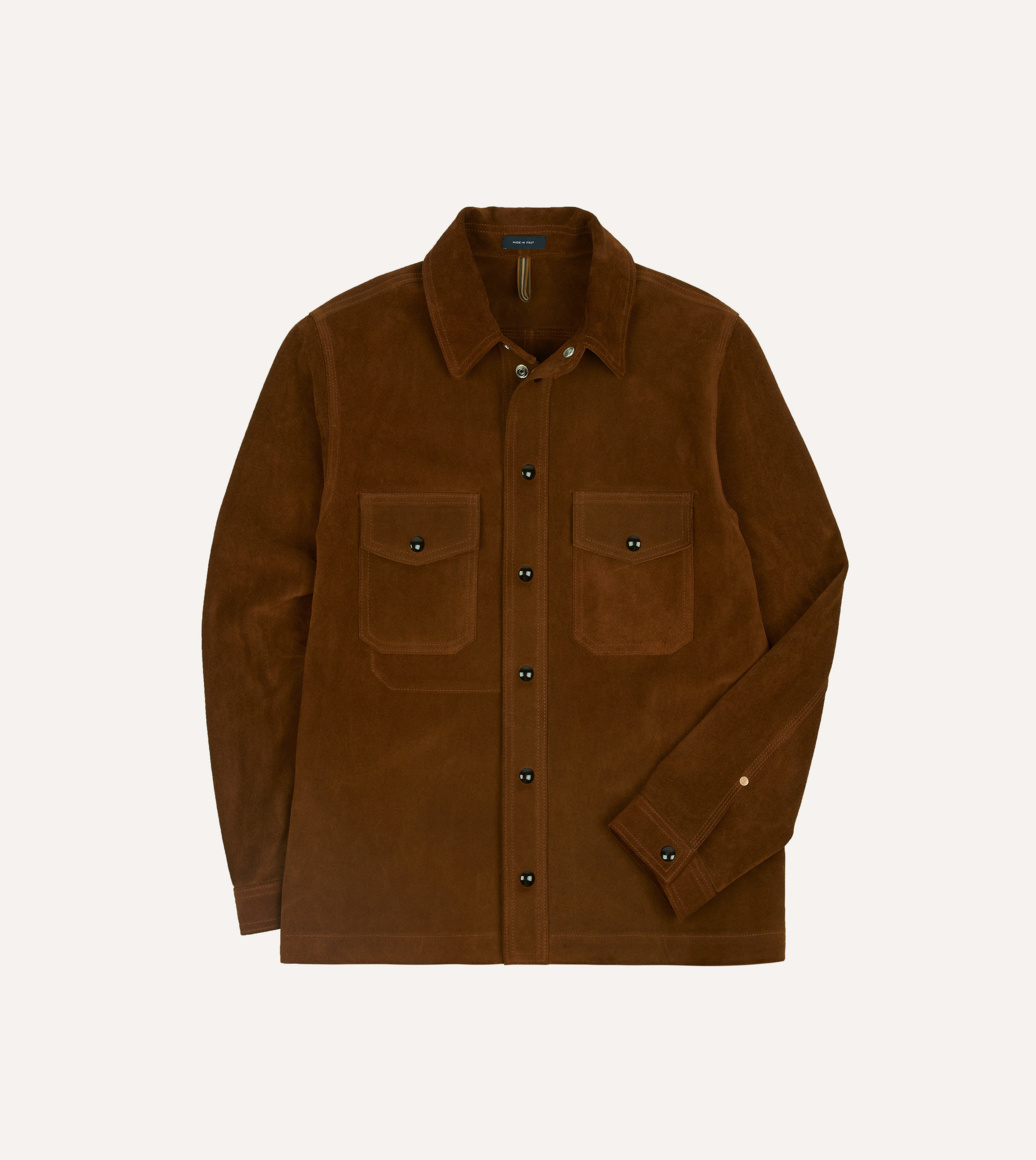Men's Brown Roughout Suede Overshirt Jacket - Vintage Style Workwear Shirt for Outdoor Adventures & Casual Wear
