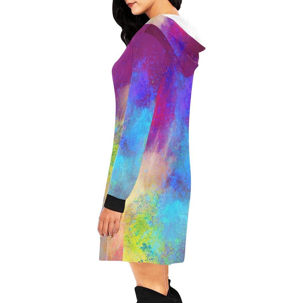 Stylish Watercolor Print Women's Hoodie Dress - Casual Long Sleeve Pullover Hooded Sweatshirt with Pockets | Perfect for Loungewear, Street Fashion & Cozy Outfits