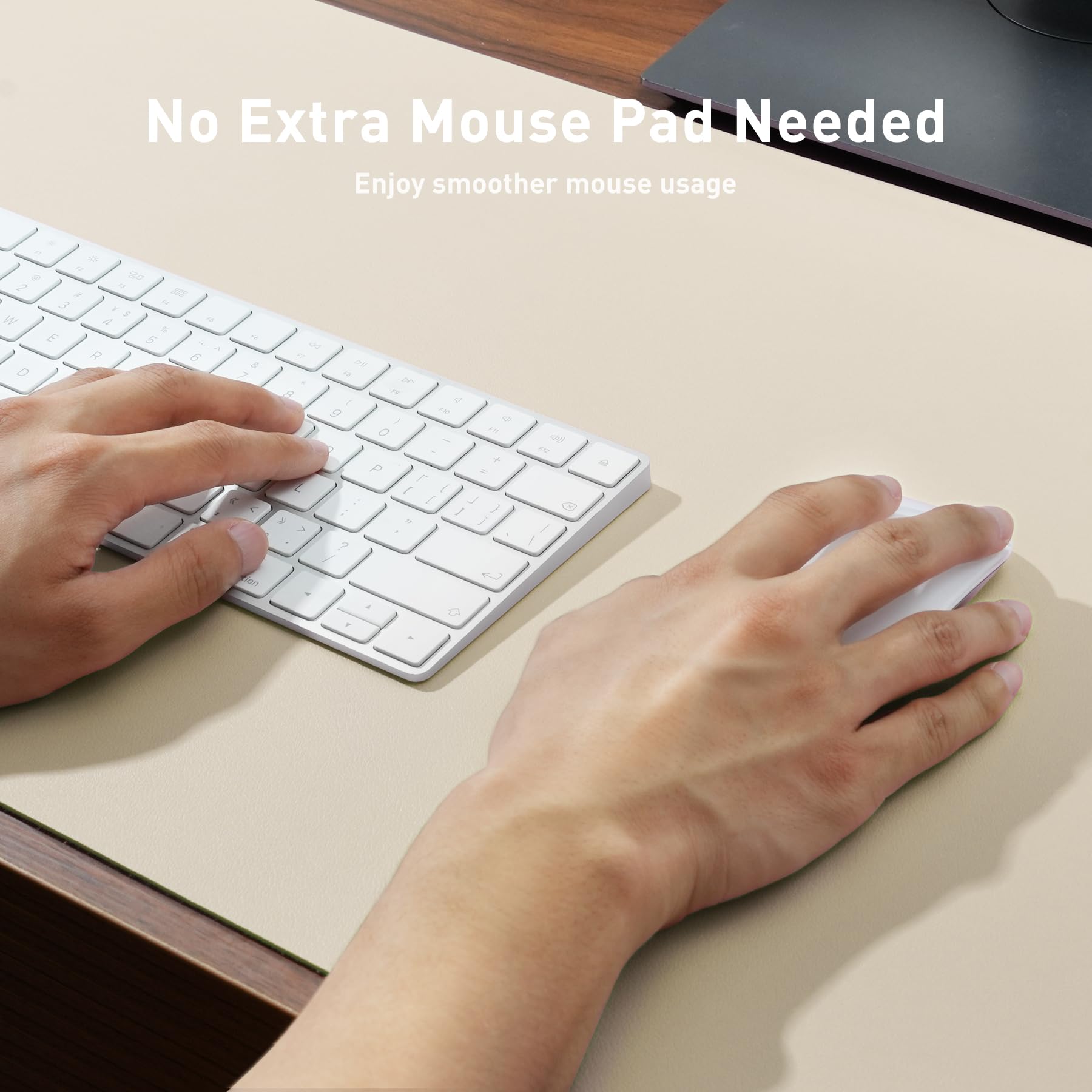 Premium Aothia Leather Desk Pad Protector - Large Non-Slip PU Leather Mouse Pad & Office Mat - Waterproof Writing Surface for Laptop, Computer, Home & Office Workspace (Beige, 23.6