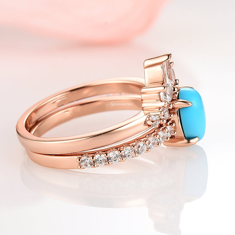 Natural Turquoise Ring Set - 14K Rose Gold Vermeil Jewelry for Women | Boho Chic Accessories for Everyday Wear & Special Occasions