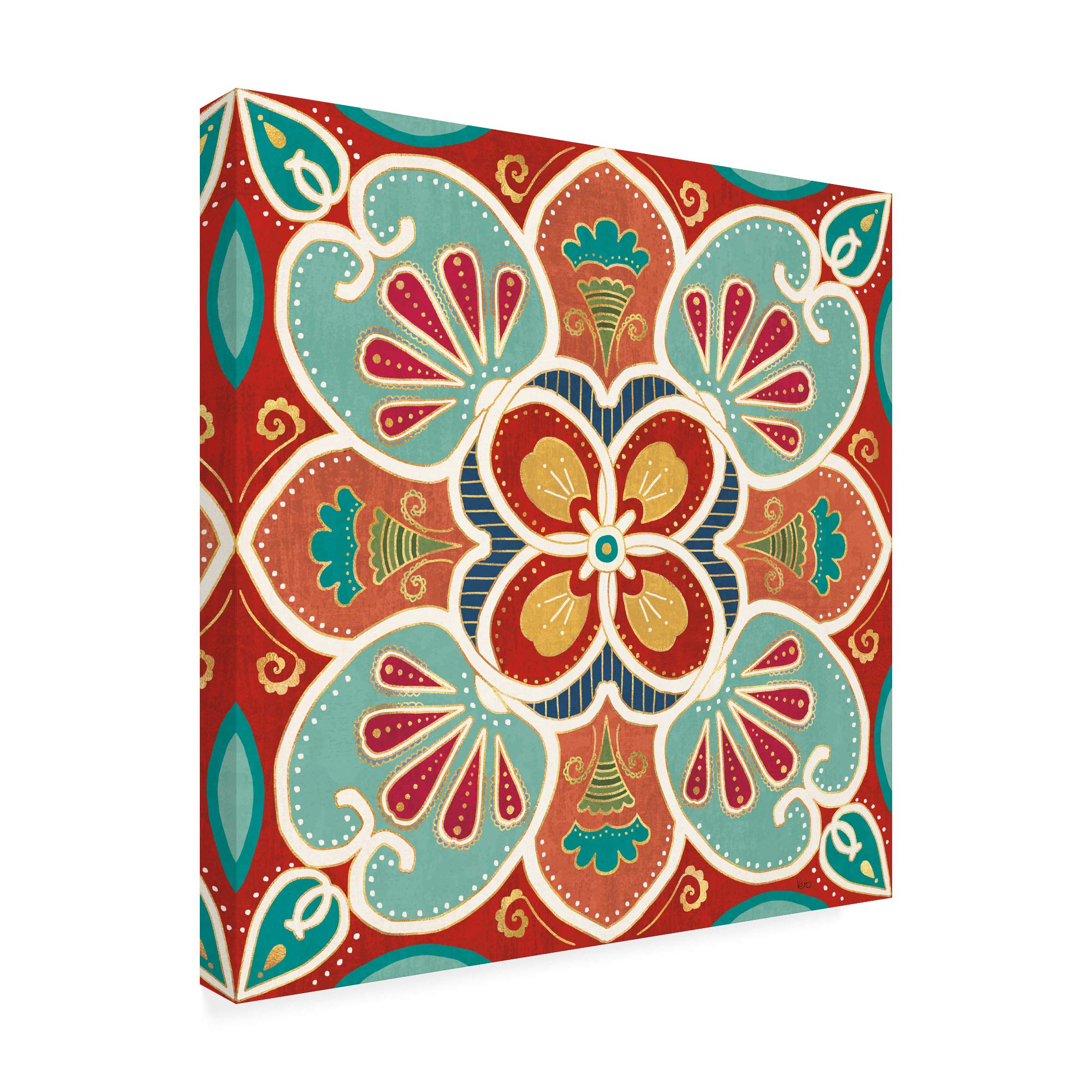 Trademark Fine Art Folk Floral 7 by Veronique Charron - 18x18 Inch Canvas Wall Art - Perfect for Living Room, Bedroom & Office Decor