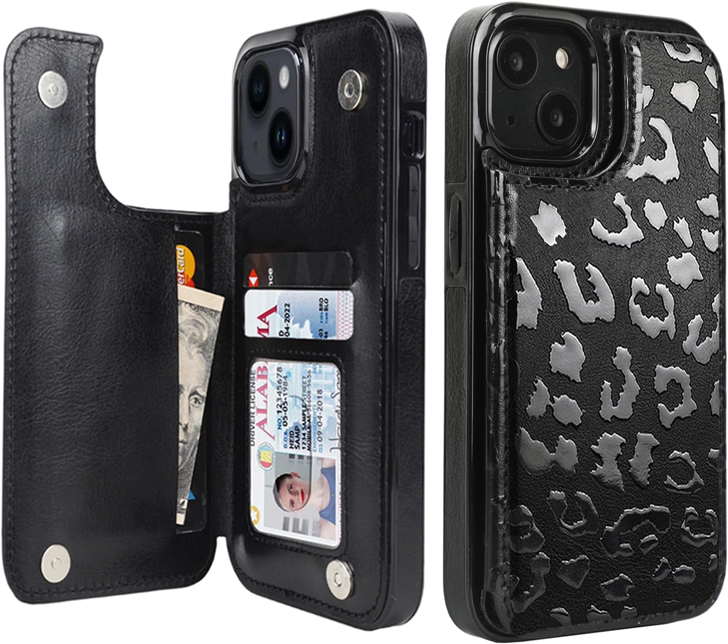 iPhone 15 Pro Case with Leather Kickstand & Double Magnetic Clasp - RFID Blocking Protective Cover for 6.1