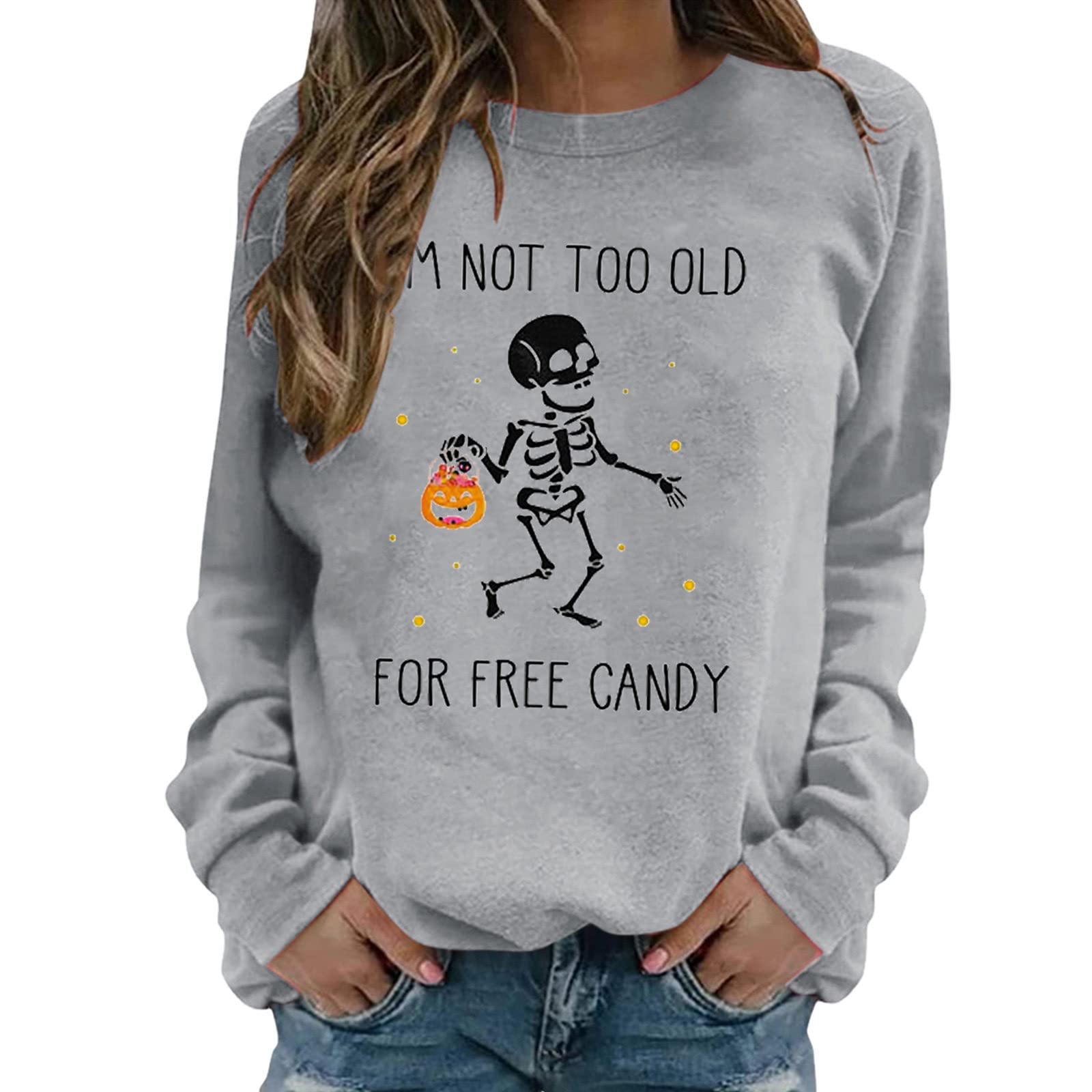 Women's Halloween Long Sleeve T-Shirt | Casual Crew Neck Fall Winter Top | Costume Party, Trick or Treat, Seasonal Outfit