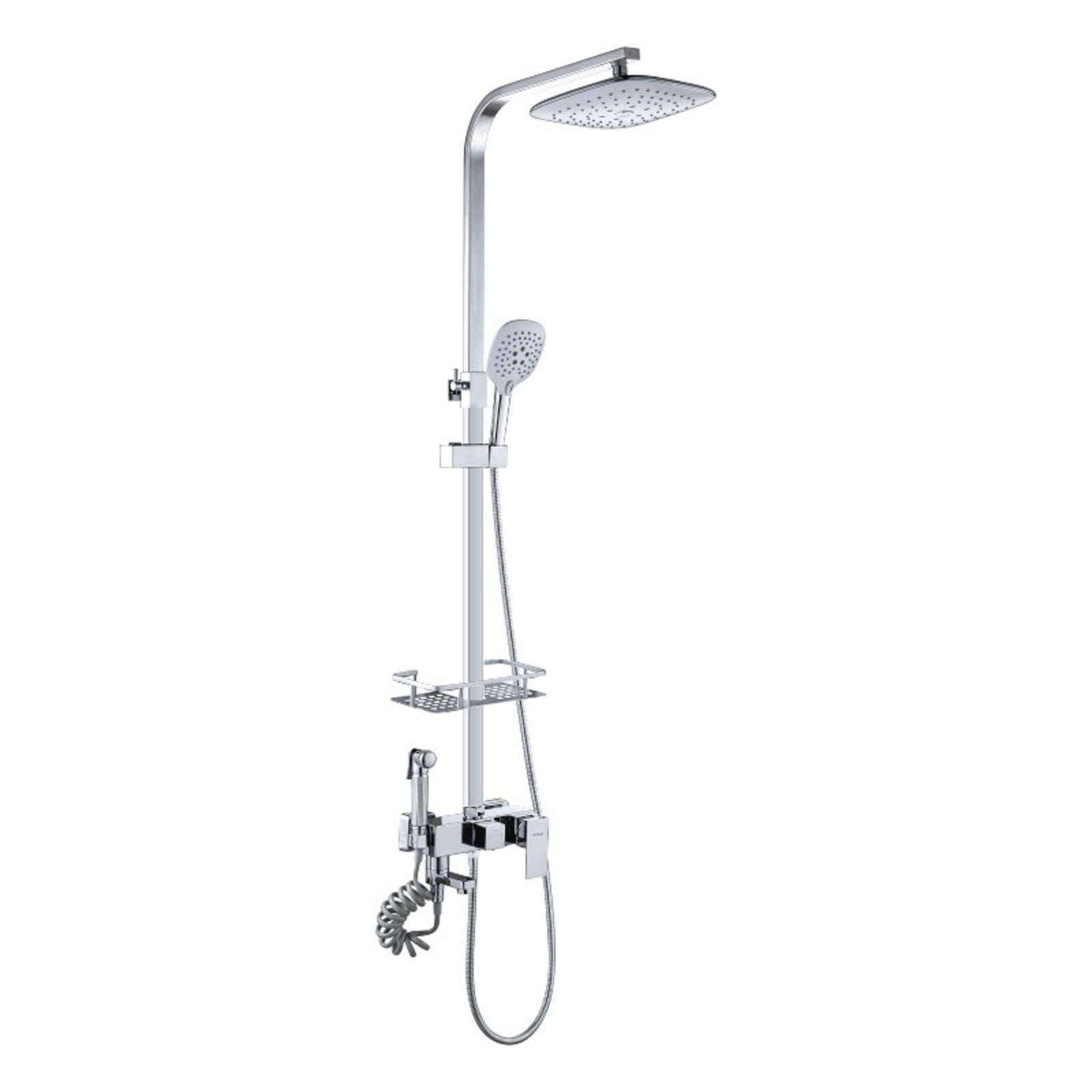 GELISURE Rainfall Chrome Shower Set - Brass Silver Shower System with Overhead & Handheld Shower Head, Hose & Modern Bathroom Fittings Kit | Perfect for Teens, Adults & Luxury Bathroom Upgrade (Ideal for Spa-Like Experience & Water Conservation)