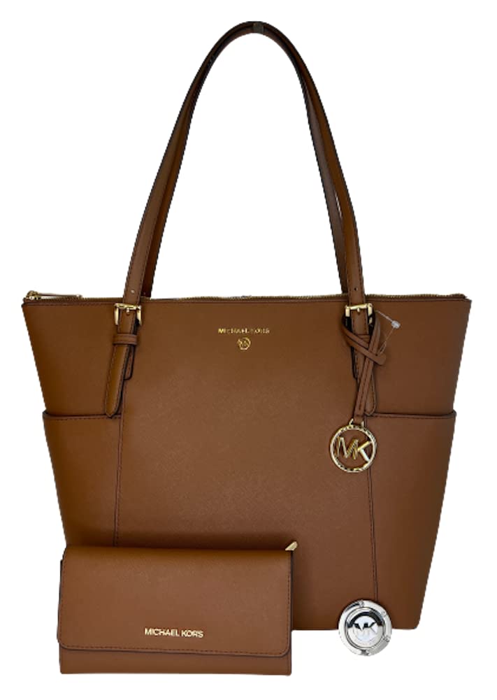 MICHAEL Michael Kors Jet Set Large Top-Zip Tote with Matching Trifold Wallet & Purse Hook | Stylish Work Bag & Travel Companion for Women