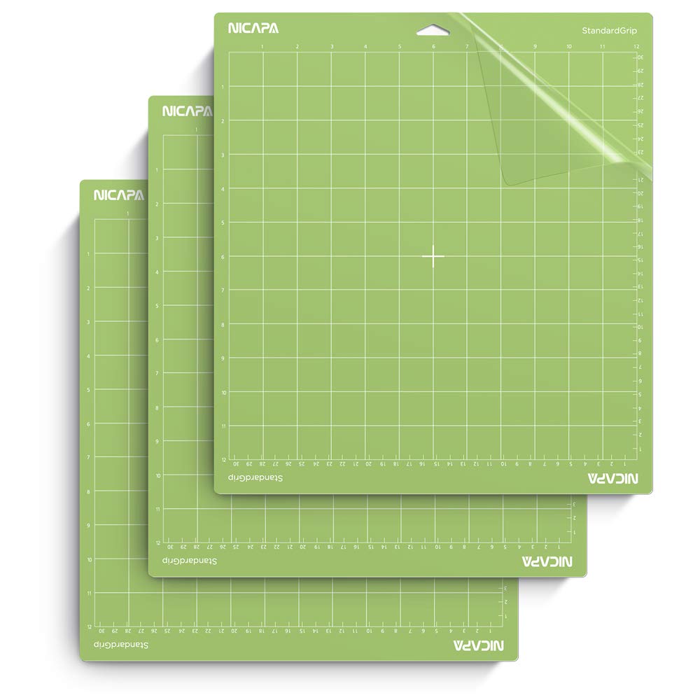 Nicapa 12x12 Inch Self-Healing Cutting Mat - 3 Pack Standard Grip Sticky Green Quilting Mats for Cricut Maker 3, Maker, Explore 3, Air 2, Air & One - Perfect for DIY Crafts, Scrapbooking & Vinyl Projects