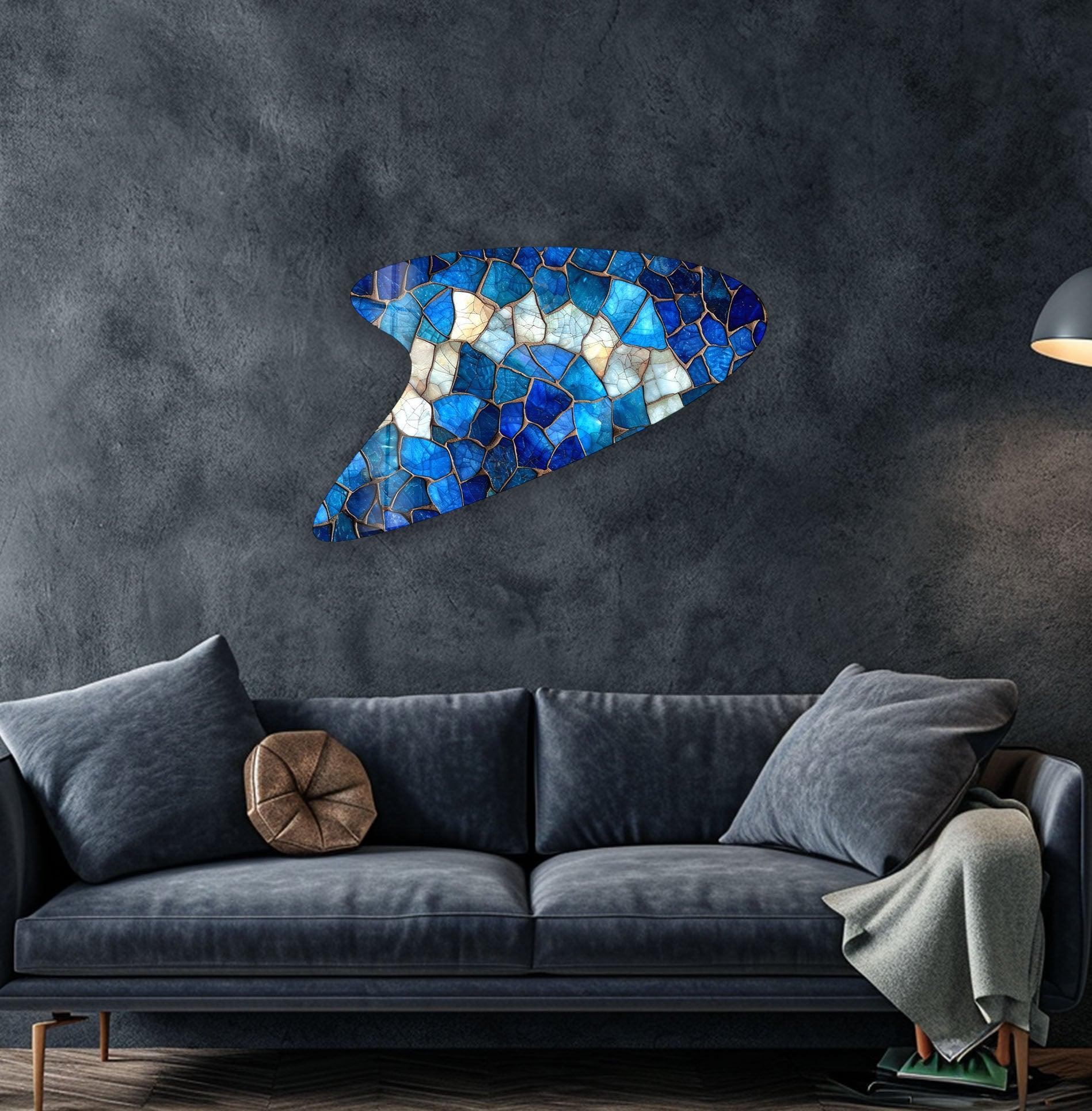 Blue Stained Glass Wall Art - Handcrafted Decorative Panel for Living Room, Bedroom & Office Decor - Perfect for Home & Business Interior Design