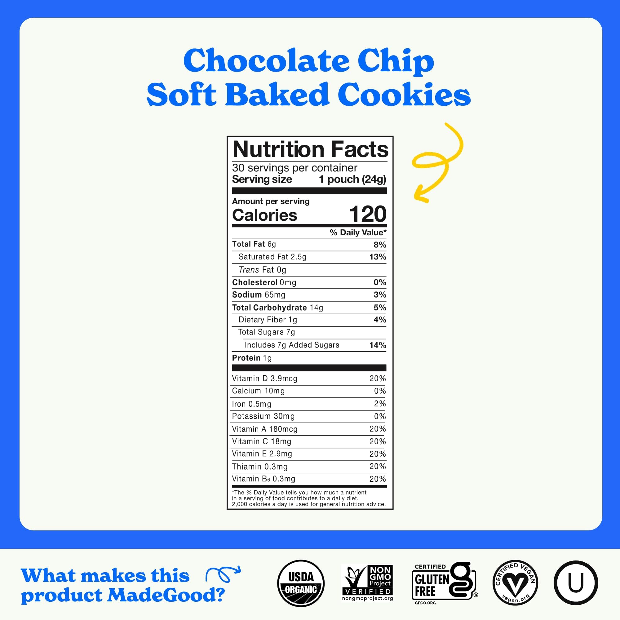 MadeGood Soft Baked Chocolate Chip Mini Cookies - Gluten Free, Vegan, School Safe Snacks (30 Count) | Perfect for Lunchboxes, After-School Treats & Allergy-Friendly Snacking