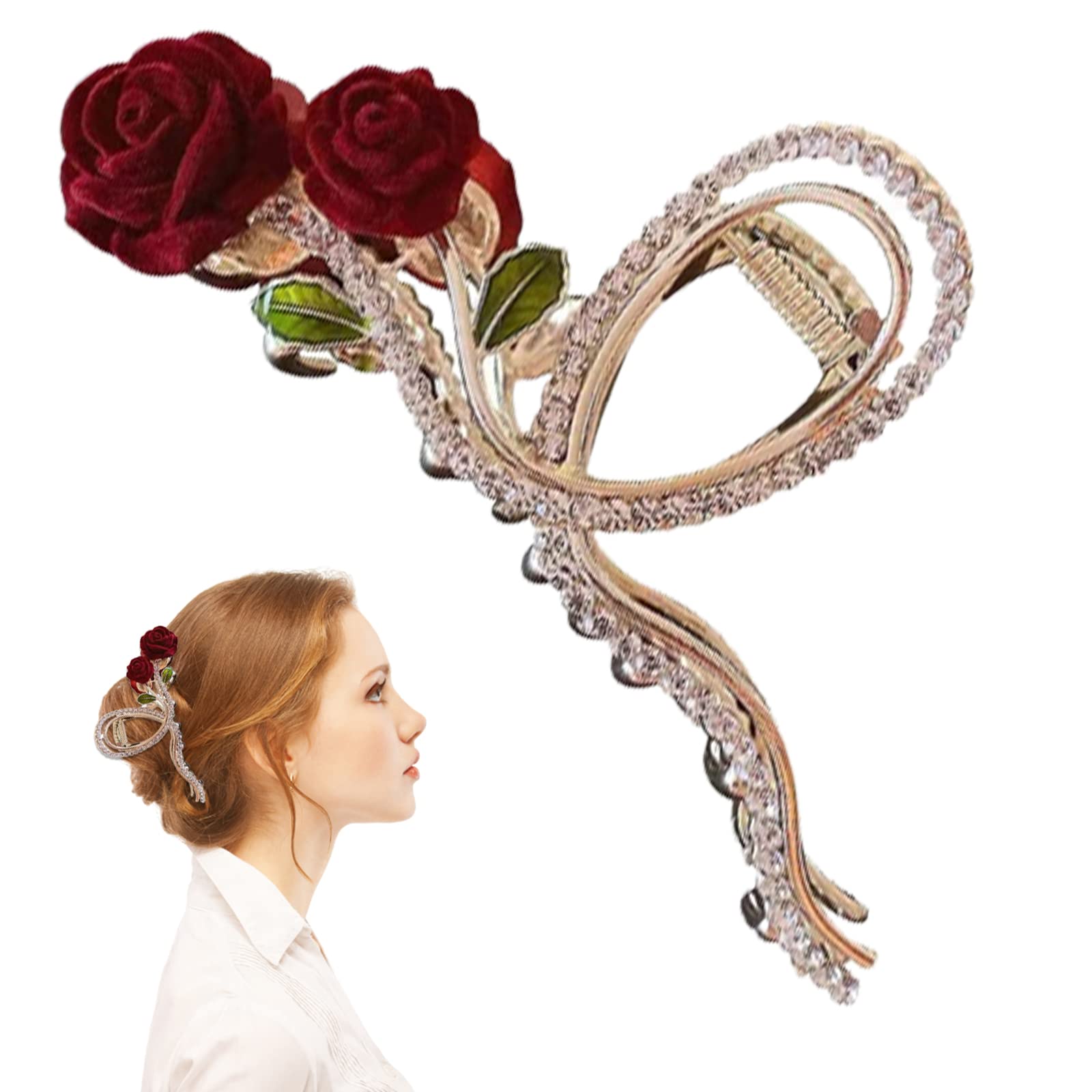 Elegant Rose Style Metal Hair Claw Clips with Rhinestones - Non-Slip Large Hair Clamps for Women with Thick Hair | Perfect for Updos, Ponytails & Everyday Hairstyling Accessories