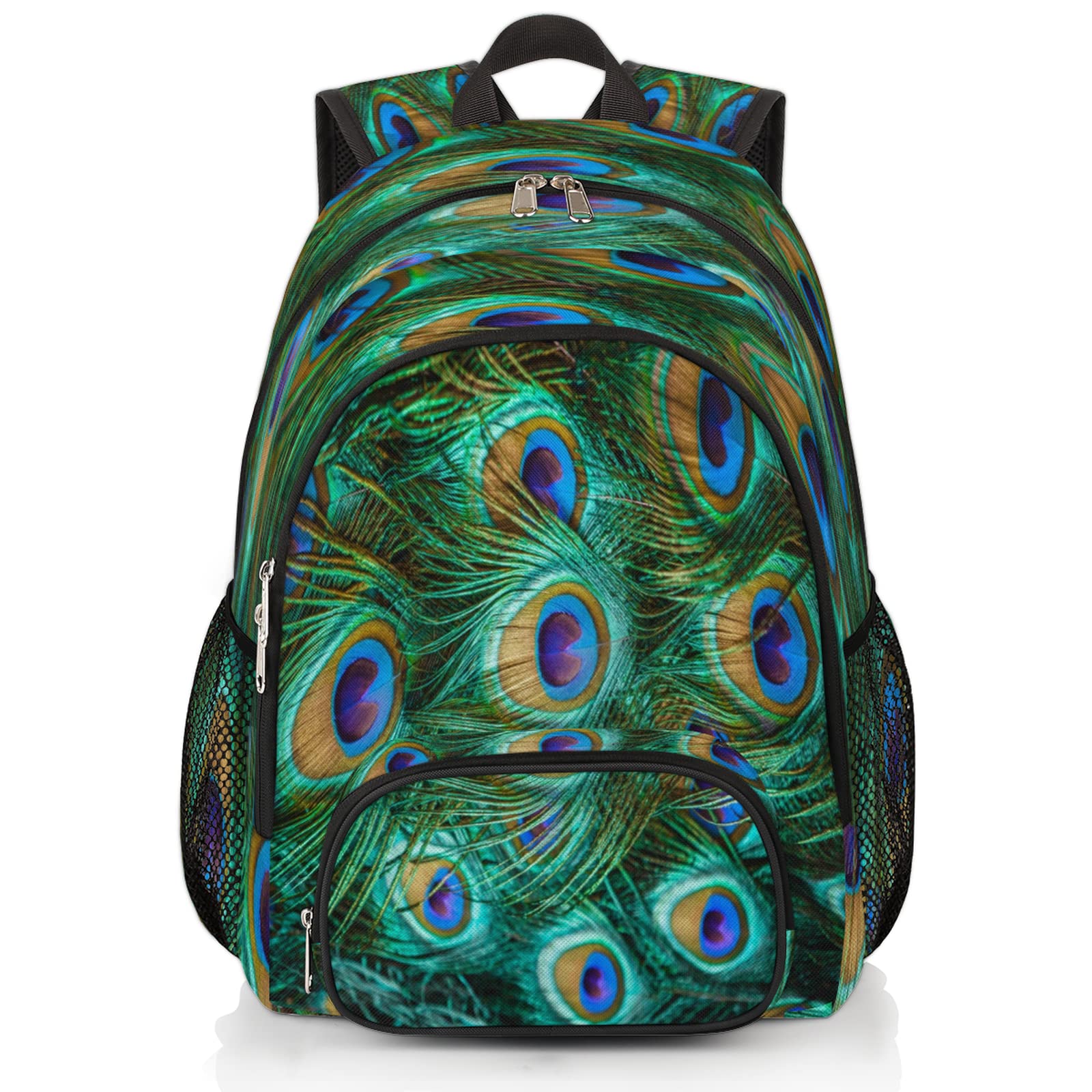 Stylish Peacock Feather Print Backpack - Waterproof Travel Laptop Backpack for Women & Men with 15.6