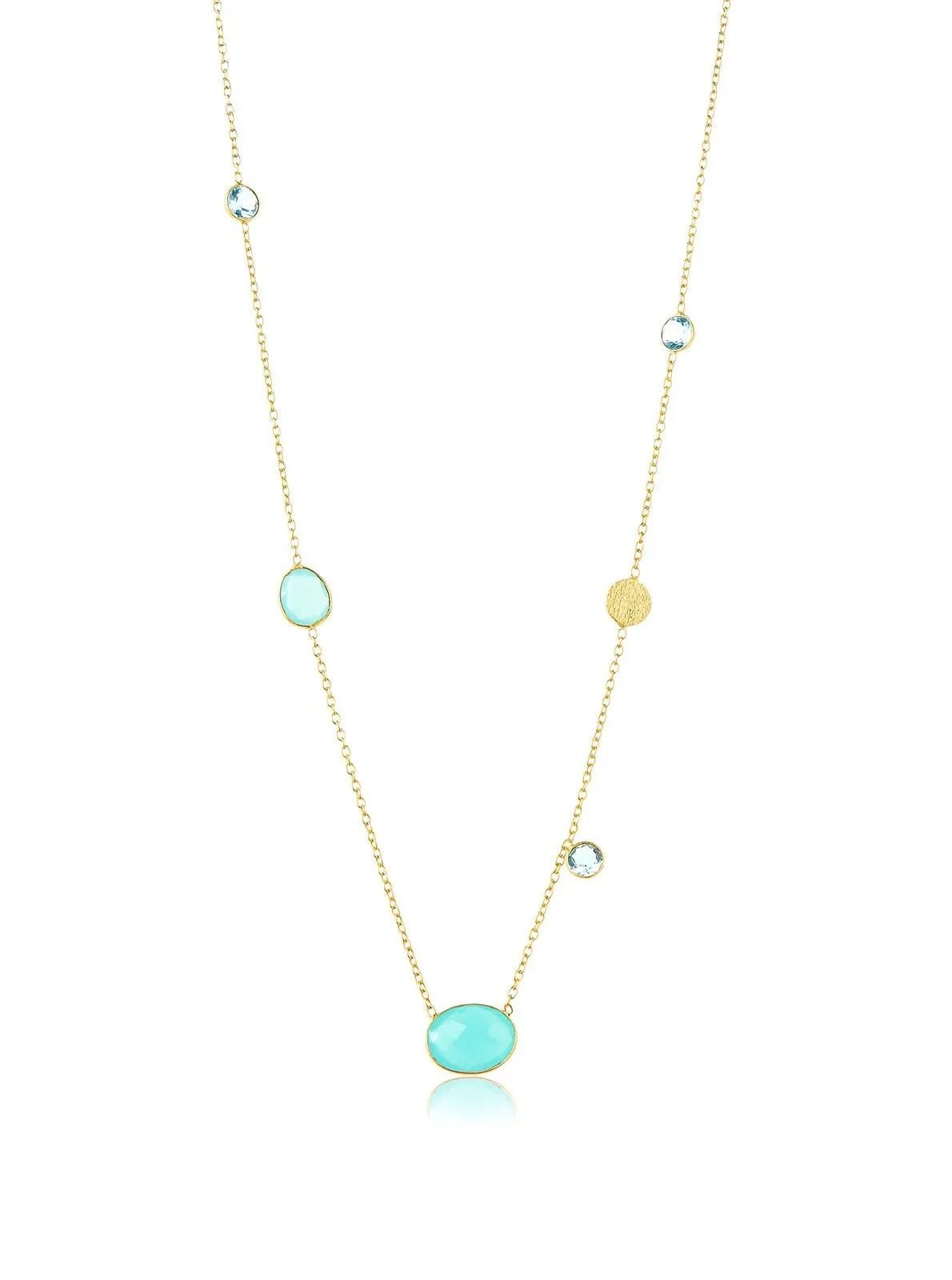 Saachi Blue Topaz & Aqua Chalcedony Necklace - Elegant Gemstone Jewelry for Women - Perfect for Weddings, Parties & Special Occasions