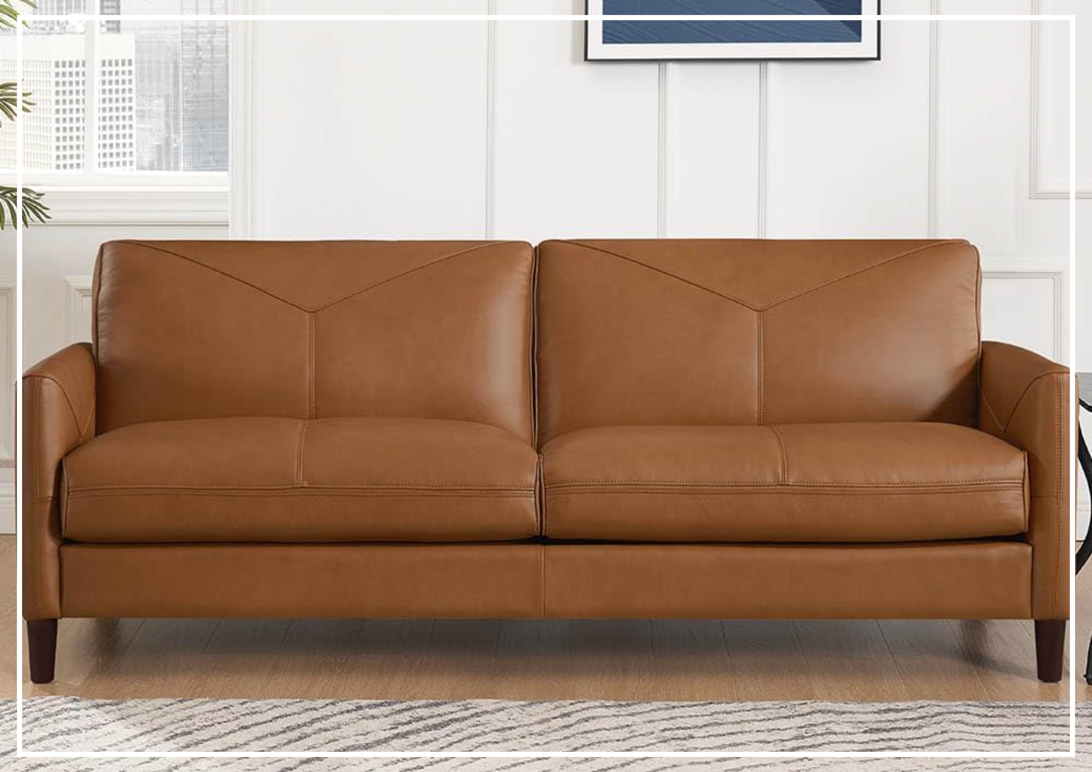 Premium Hydeline Yorkdale 3-Seater Leather Sofa - Top Grain Genuine Leather, Comfortable Stationary Couch for Living Room, Family Room & Office
