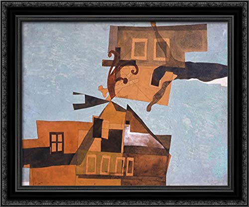Vajda Lajos Szentendre Houses with Crucifix 24x20 Inch Black Ornate Wood Framed Canvas Art - Perfect for Living Room, Bedroom, or Office Wall Decor
