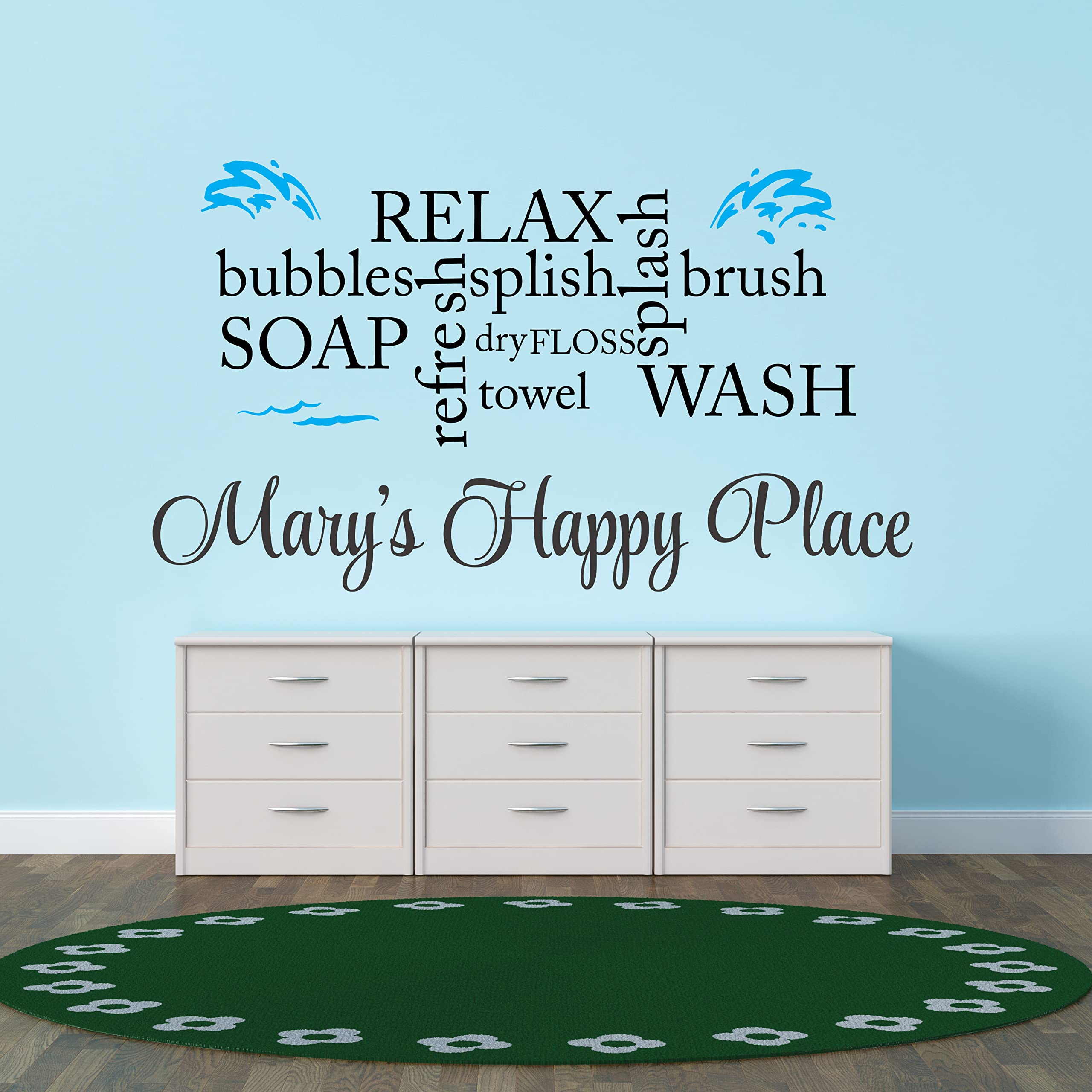 Vinyl Home Art Hygiene Wall Decal Sticker - Water Splash Design, Removable & Personalized Name Décor for Kids Bedroom & Bathroom (30