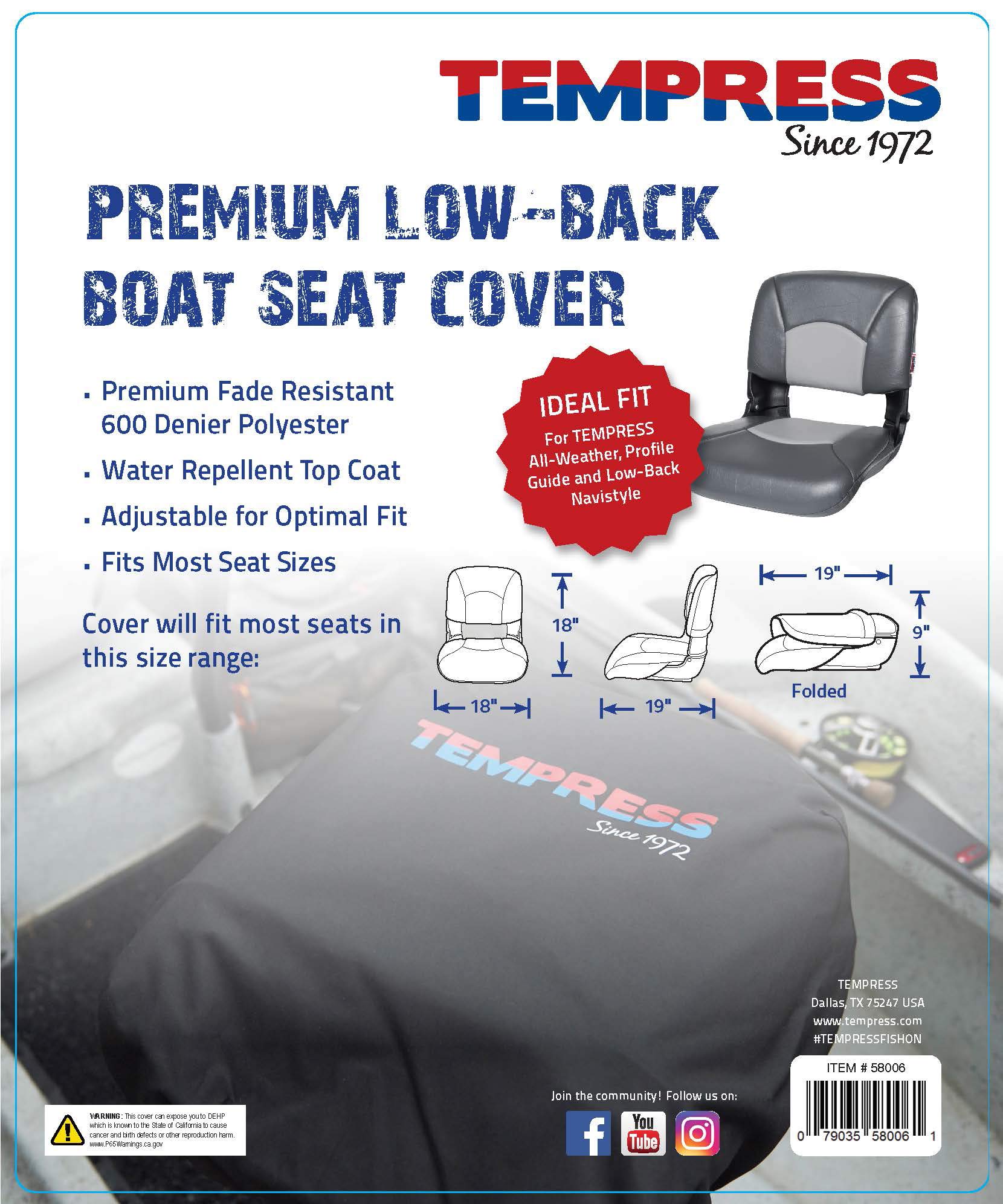 Tempress Waterproof Boat Seat Cover - Durable Marine-Grade Protection for Fishing Chairs & Outdoor Boating | Ideal for Saltwater, Freshwater & All-Weather Use