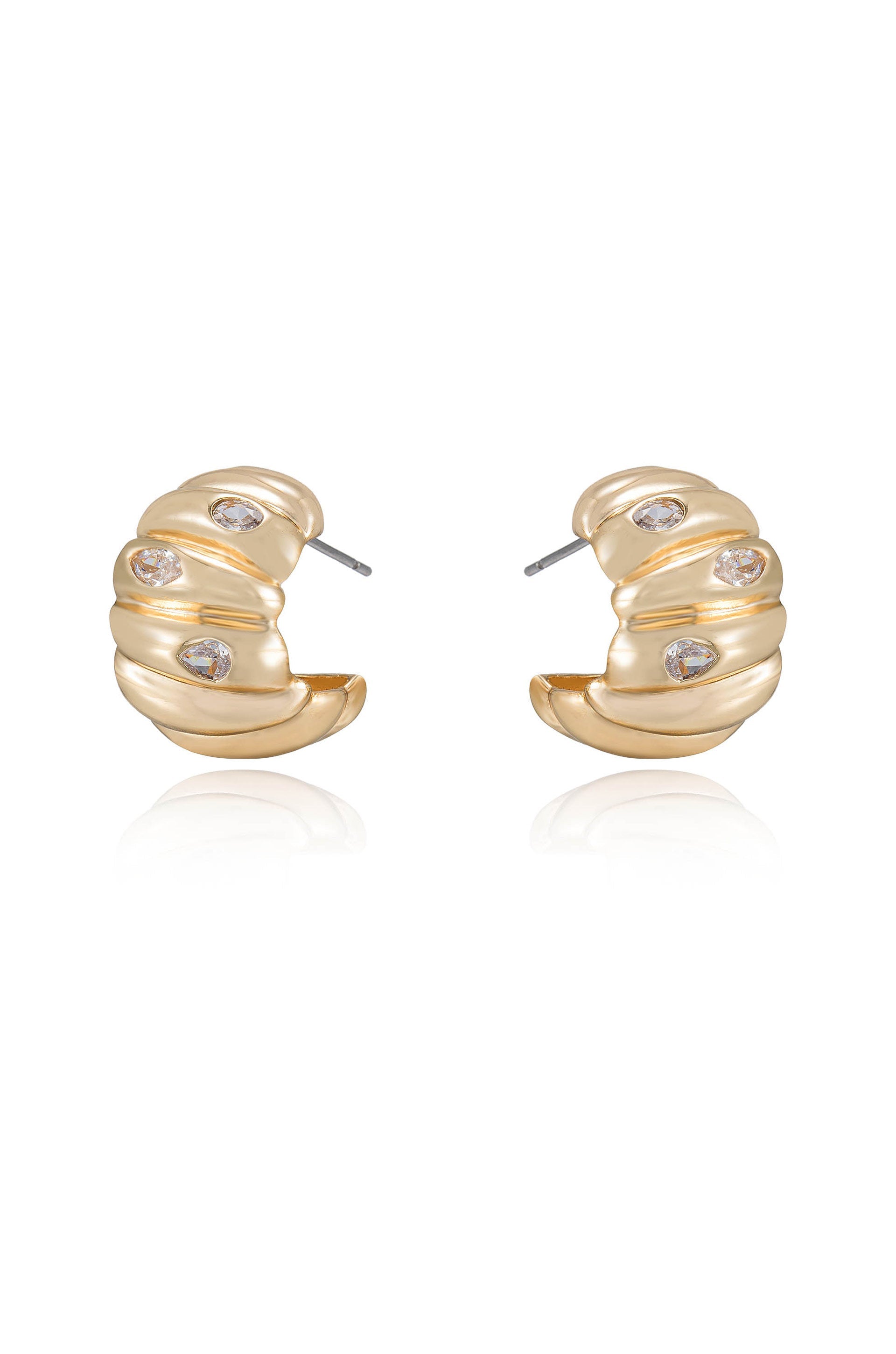 Bezel Crystal Crescent Huggie Hoops - Elegant Gold Plated Huggie Earrings for Women | Perfect for Everyday Wear, Date Nights & Special Occasions
