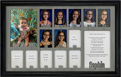 Northland Customizable School Photo Frame - Holds 13 (2.5x3.5) & 2 (5x7) Pictures - Black Frame with Gray Insert - Perfect for Preschool to Graduation Memories - Great for Classrooms, Dorm Decor & Gift Giving - 12x20 Inches