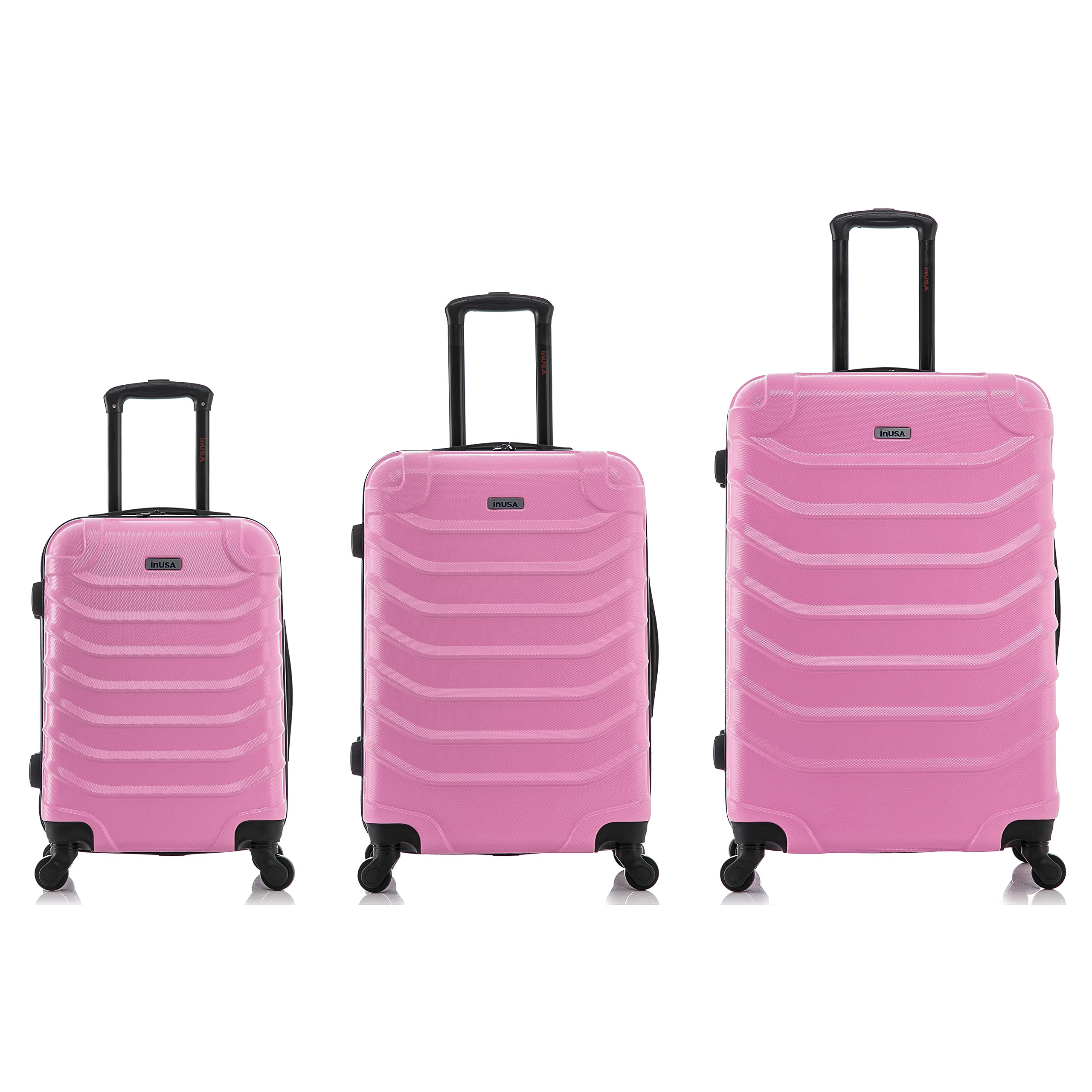 InUSA ENDURANCE 3-Piece Lightweight Hardshell Luggage Set with Spinner Wheels (20in, 24in, 28in) - Durable Expandable Suitcase with Trolley Handle for Air Travel, Business Trips & Family Vacations - Pink
