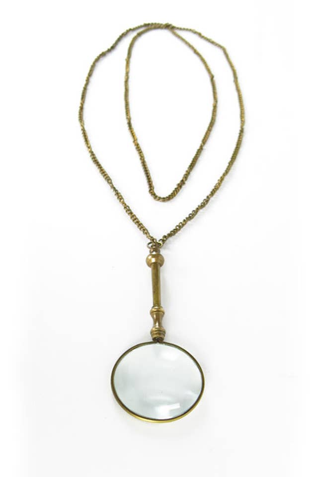 Antique Brass Small Magnifying Glass with Long Chain - Vintage Style Reading Magnifier for Jewelry, Coins, Stamps & Book Lovers