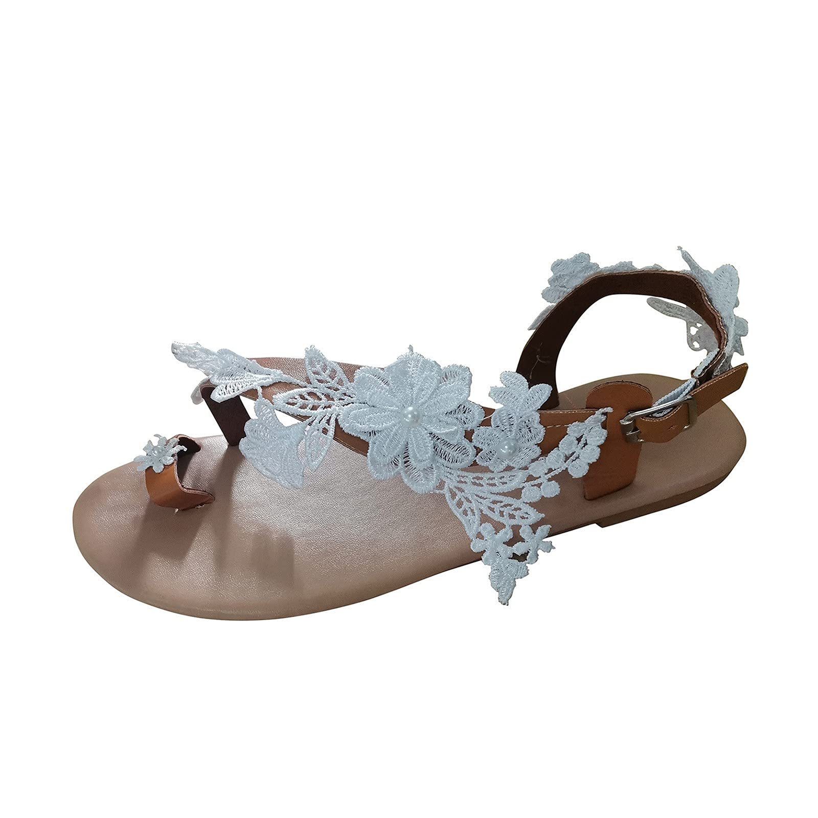 Women's Comfortable Lace Flower Open Toe Sandals - Summer Casual Roman Flats - Size [Your Size] - Perfect for Beach, Vacation, and Everyday Wear