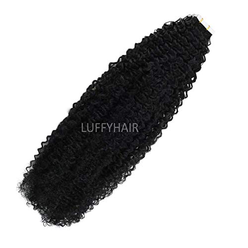28 Inch Long Tape in Human Hair Extensions for Women - Invisible Seamless Skin Weft - 100% Brazilian Kinky Curly Human Hair - Adhesive Tape in Hair (100g, 40pcs, Color #2) - Perfect for Daily Wear, Parties, Weddings & Special Occasions