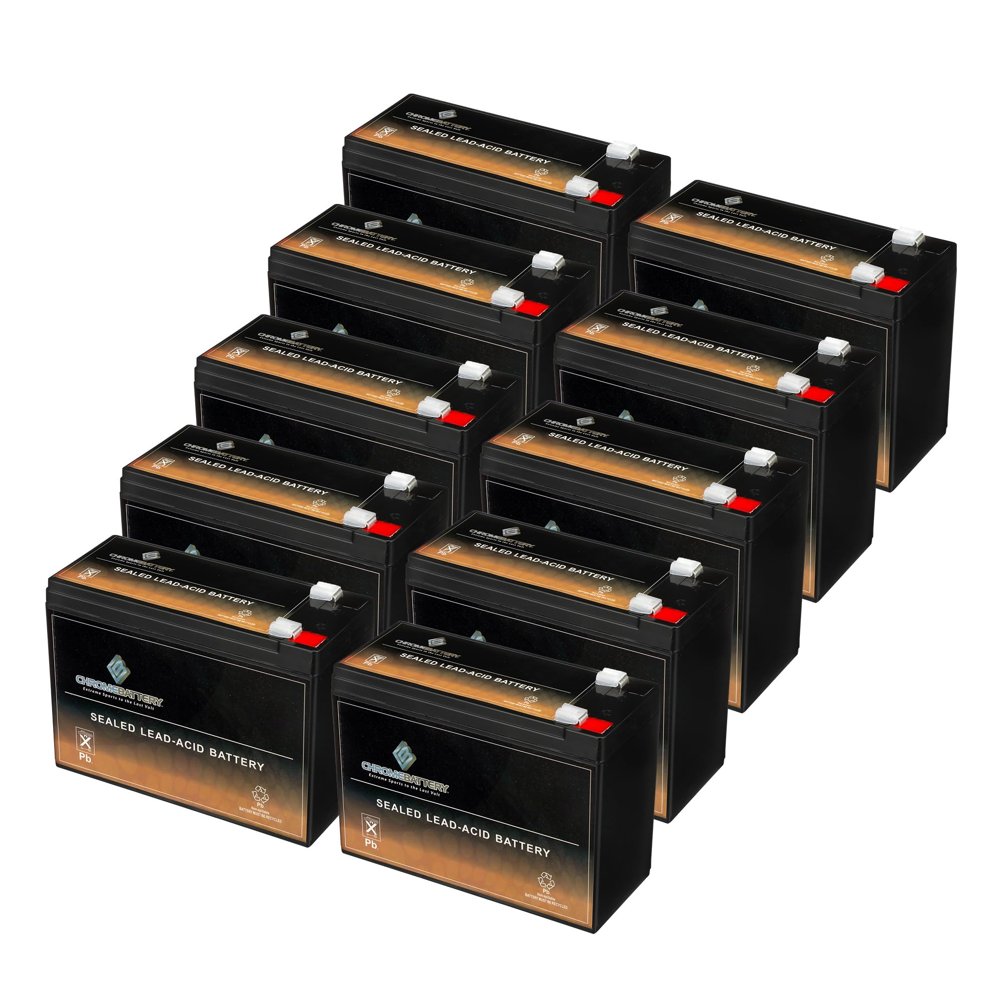 12V 10AH Chrome Battery Maintenance-Free Rechargeable Battery Pack (10 Pack) - T3 Nut & Bolt Terminal for Alarm Systems, Scooters, Power Wheels, Emergency Lights - Perfect for Home Security, Kids Ride-On Toys & Backup Power Solutions