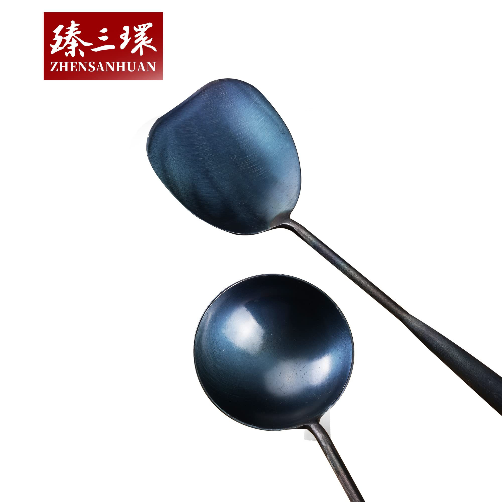 Premium Handmade Chinese Iron Wok Spatula and Ladle Set - 12.6