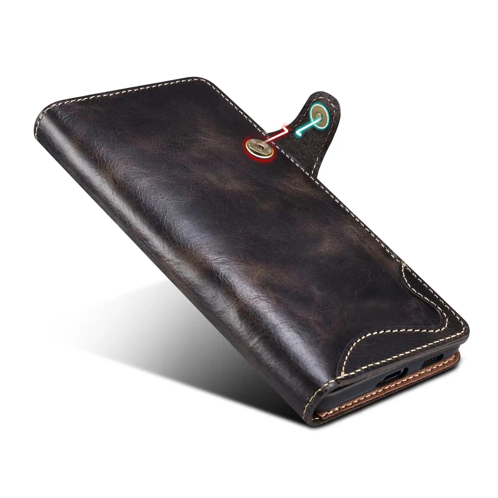 Samsung Galaxy S24 Plus Genuine Cowhide Leather Wallet Case with Card Slots - Perfect for Business, Travel & Everyday Use