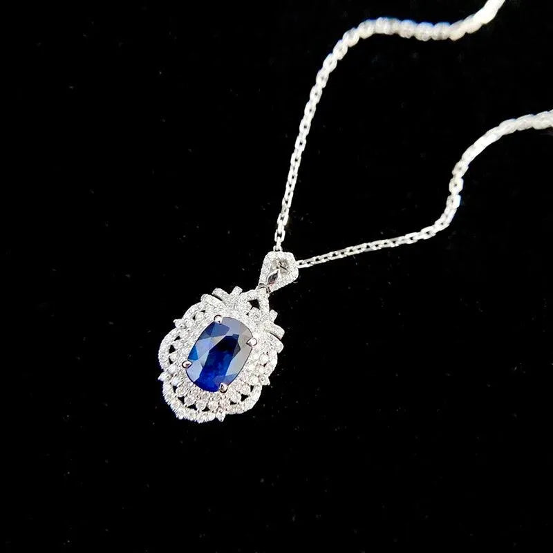 18K White Gold Sapphire and Diamond Necklace for Women - Luxury Natural Gemstone Jewelry - Perfect Anniversary, Birthday & Wedding Gift - Elegant for Parties, Date Nights & Special Occasions