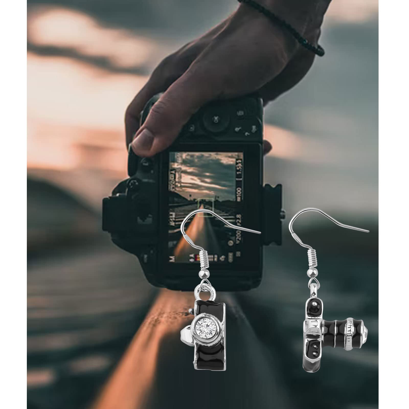 Mini Camera Charm Drop Earrings - Photography Enthusiast Gift, Vintage Camera Dangle Earrings for Photographers | Perfect for Photo Shoots, Weddings & Artistic Outfits