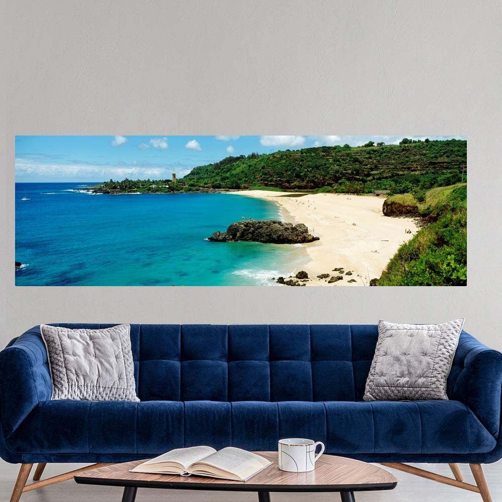 Hawaii Wall Decal - Stunning Oahu Waimea Bay Beach View Coastal Art Canvas Print | Perfect for Living Room, Bedroom & Office Decor