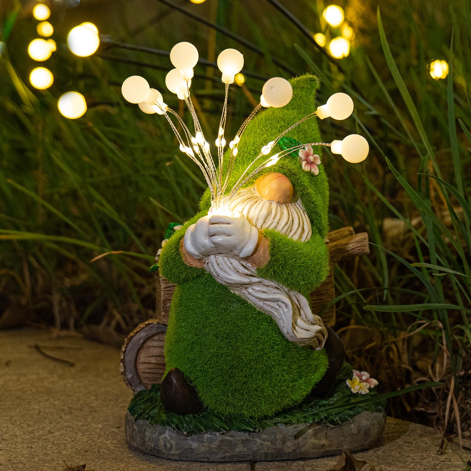 Solar Powered Garden Gnomes Statues - Funny Outdoor Fairy Firefly Lights, Resin Lawn Ornaments for Yard & Garden Decor - Perfect Gardening Gift for Patio, Backyard & Landscape Decoration