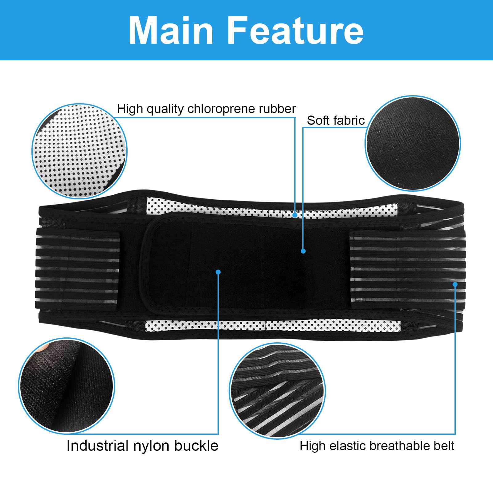 Magnetic Back Brace for Lower Back Pain Relief - Tourmaline Self-Heating Lumbar Support Belt for Herniated Disc & Sciatica - Medium Size (Ideal for Office Work, Driving & Post-Surgery Recovery)