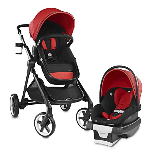 Evenflo Gold Pivot Xpand Travel System with SecureMax Technology - Garnet Red Stroller and Car Seat Combo for Safe Baby Travel | Perfect for Newborns, Infants & Toddlers | Ideal for Shopping, Park Visits & Family Outings