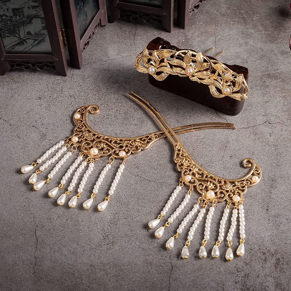 Elegant Women's Fashion Hairpins - Vintage Bridal Hair Accessories, Chinese Hanfu Hair Sticks & Tassel Hair Crown for Weddings, Cosplay & Traditional Ceremonies | Ancient Headdress Ornament for Retro Hairstyles