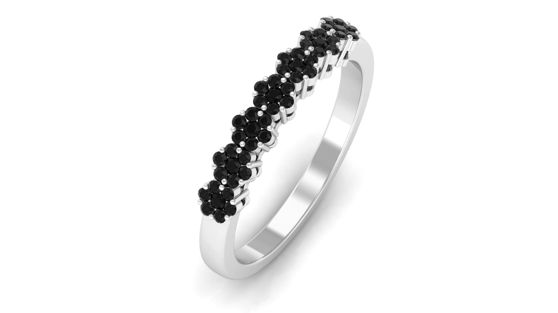 0.50 CT Black Onyx Half Eternity Ring for Women - 14K Solid Gold Floral Semi Eternity Band - Minimalist Dainty Stackable Ring - Perfect for Weddings, Anniversaries & Everyday Elegance